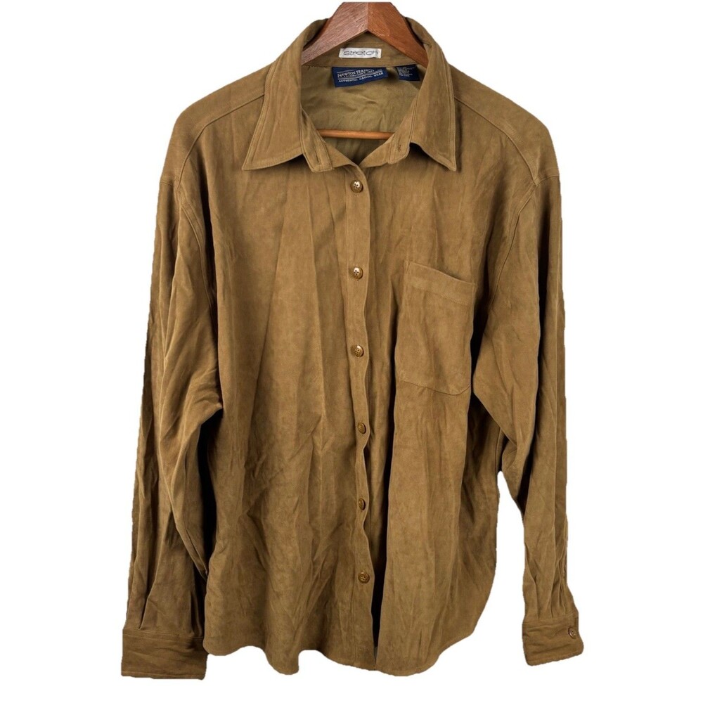 Newton Trading Co Shirt Stretch Faux Suede Size XL Brown/Tan